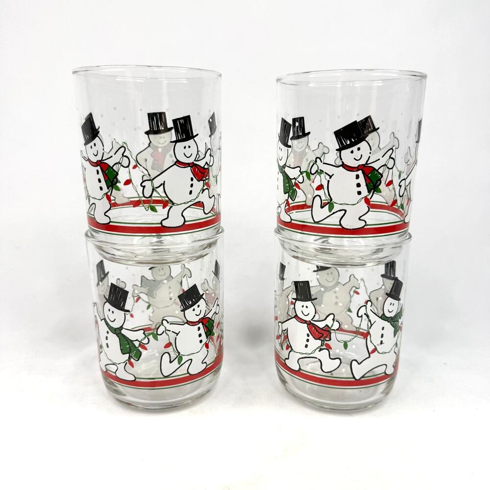 Set of 4 Libbey Dancing Snowman Glasses
